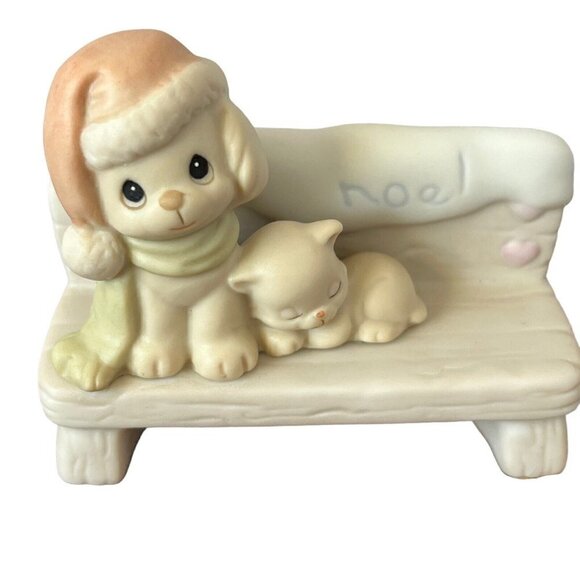 Precious Moments Sugar Town 529540 Dog & Kitten On Bench Figurine Vtg Christmas - Picture 2 of 12